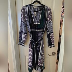 LOFT Floral Print Dress - Blue & Cream